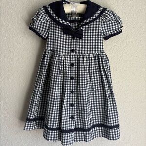 Bonnie Jean Navy and White Gingham Sailor Dress size 4 vintage